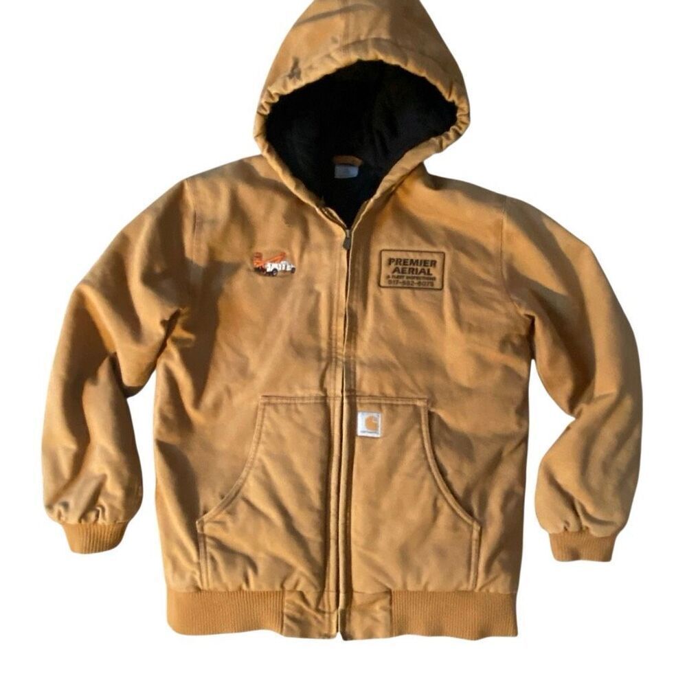 Carhartt Canvas Jacket Coat Youth XL 18-20 Tan Duck Canvas Quilted Hood work far